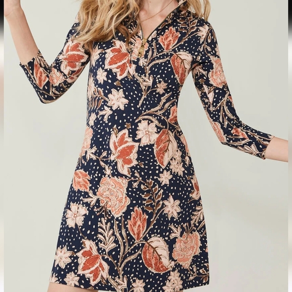 Spartina Nora Half-Zip Dress 1859 Lighthouse Starry Floral Slate Size M Stretch - Picture 1 of 15